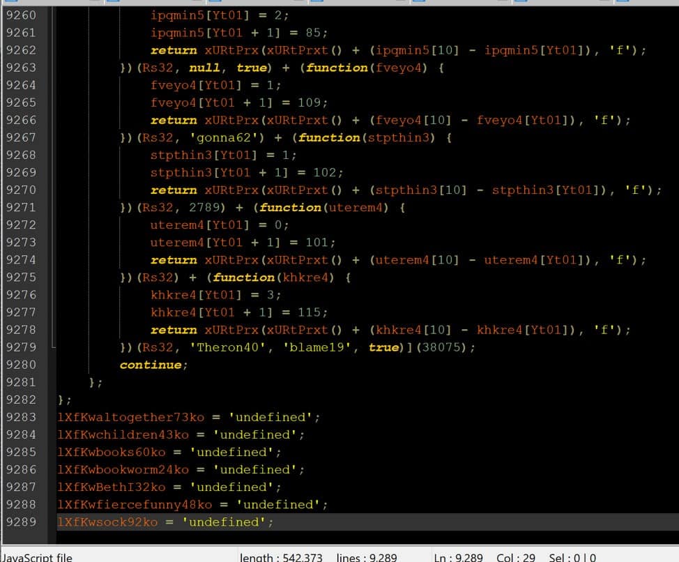 Figure 7. JavaScript of 9000 lines of obfuscated code