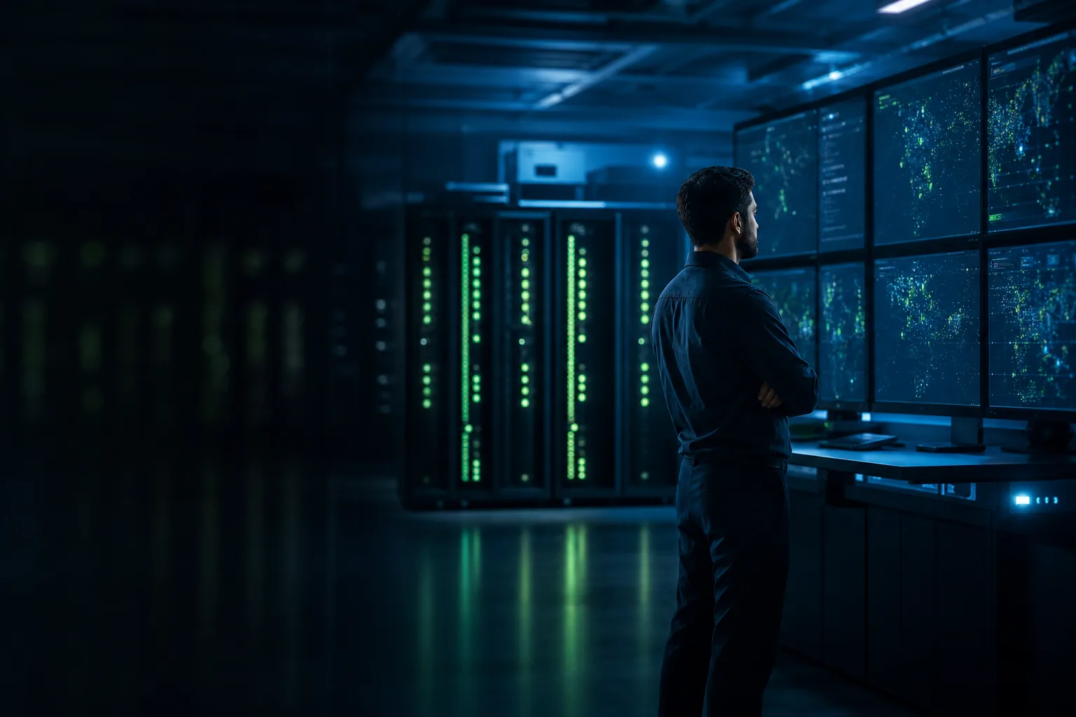 Enterprise data center operations team monitoring replication and failover