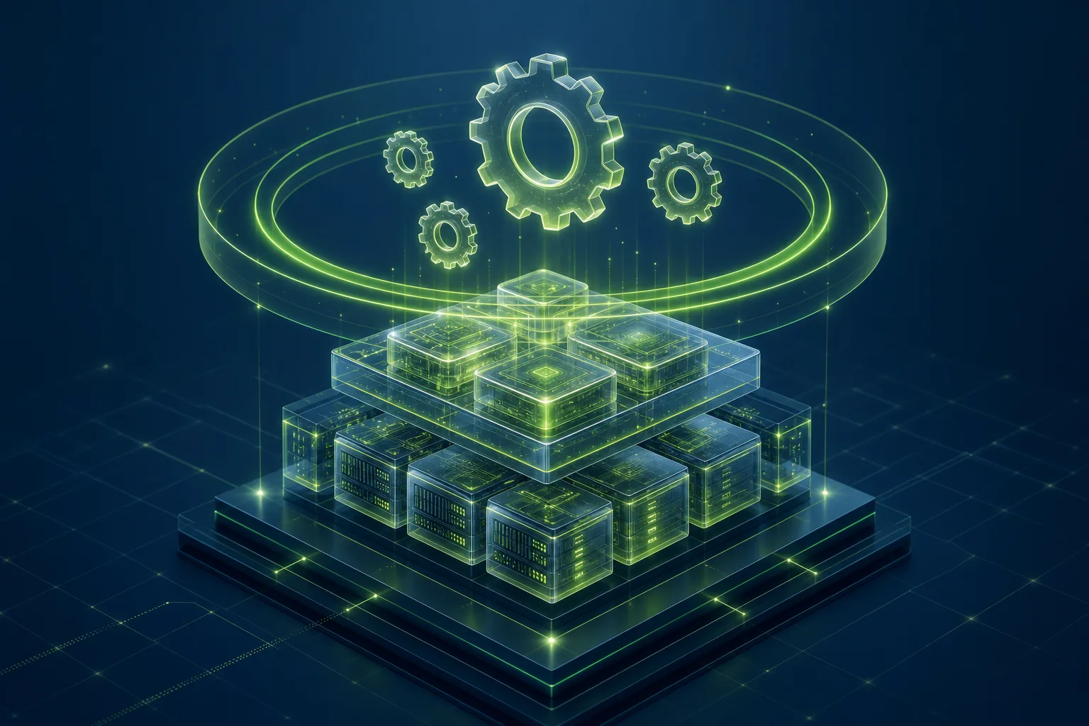 Isometric illustration of a managed cloud platform with a monitoring layer