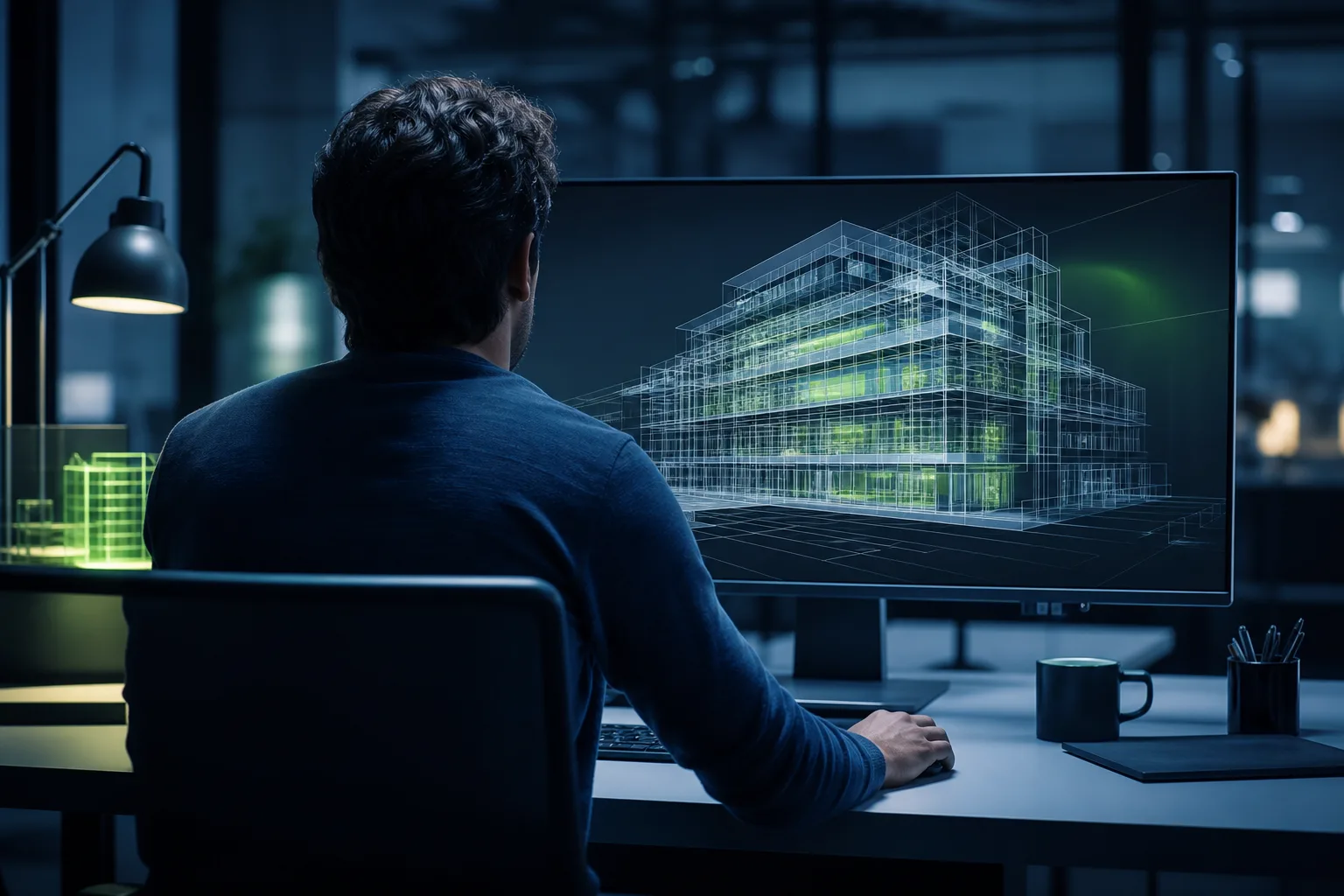 Architecture and engineering professional working on a cloud-hosted 3D BIM model