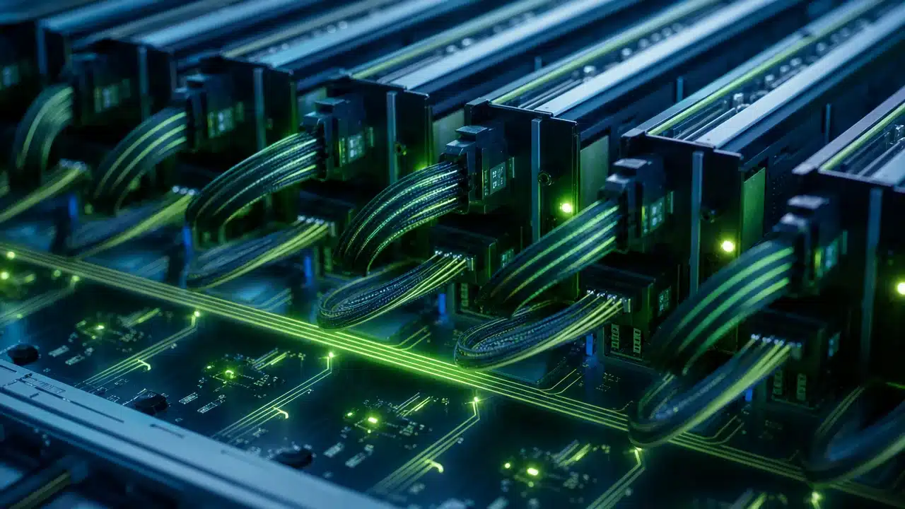 High-speed networking fabric connecting custom AI accelerator boards in a data center