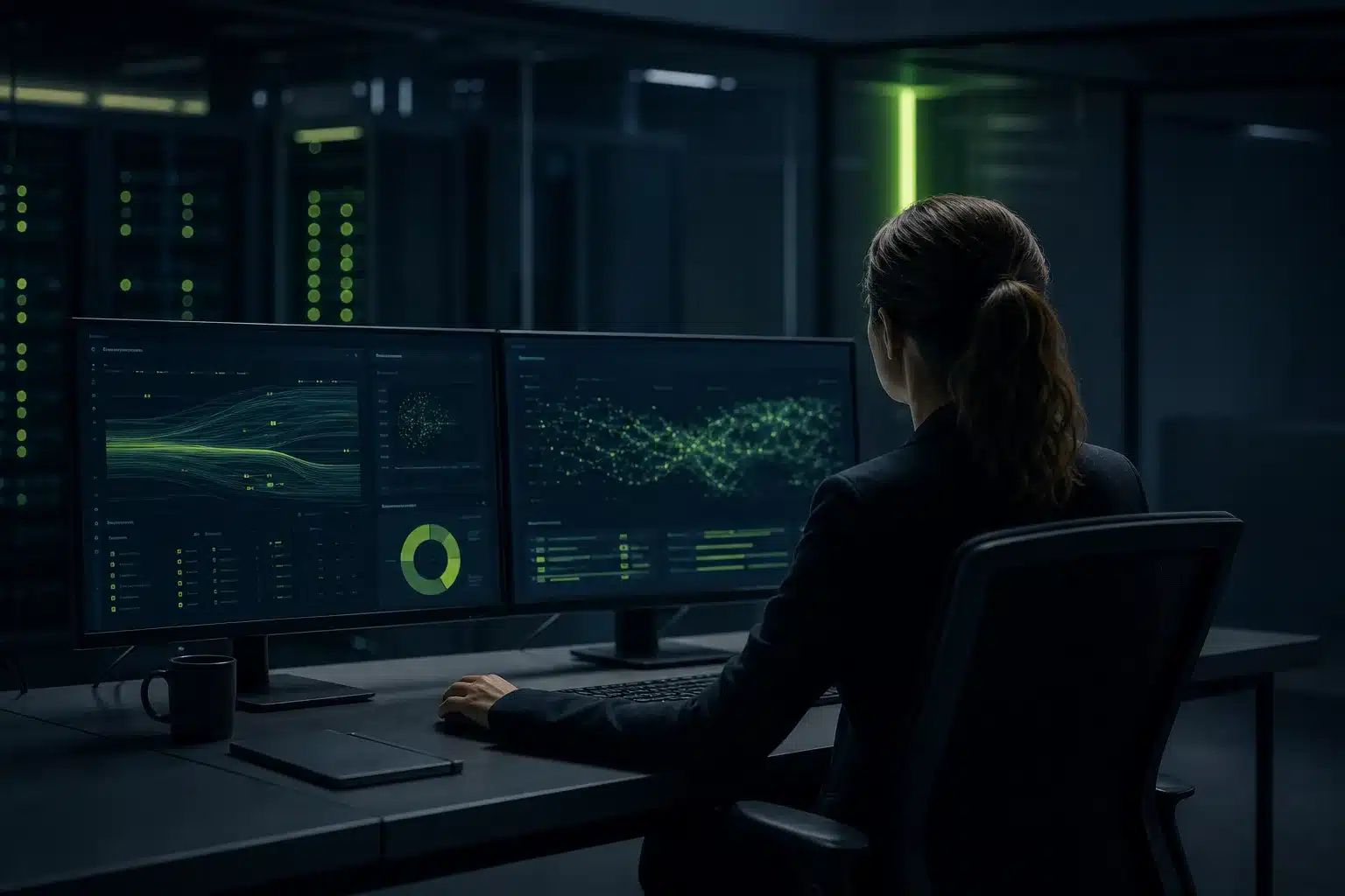 Insurance IT professional monitoring policy and claims systems in a secure operations center